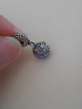PANDORA 925 Silver ALE Butterfly Purple CZ Dangle Charm 791258